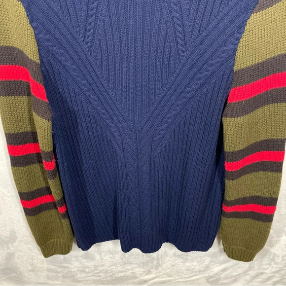 Perry Ellis Mens Merino Wool Blend Cable Knit Sweater pullover large striped - Picture 5 of 8